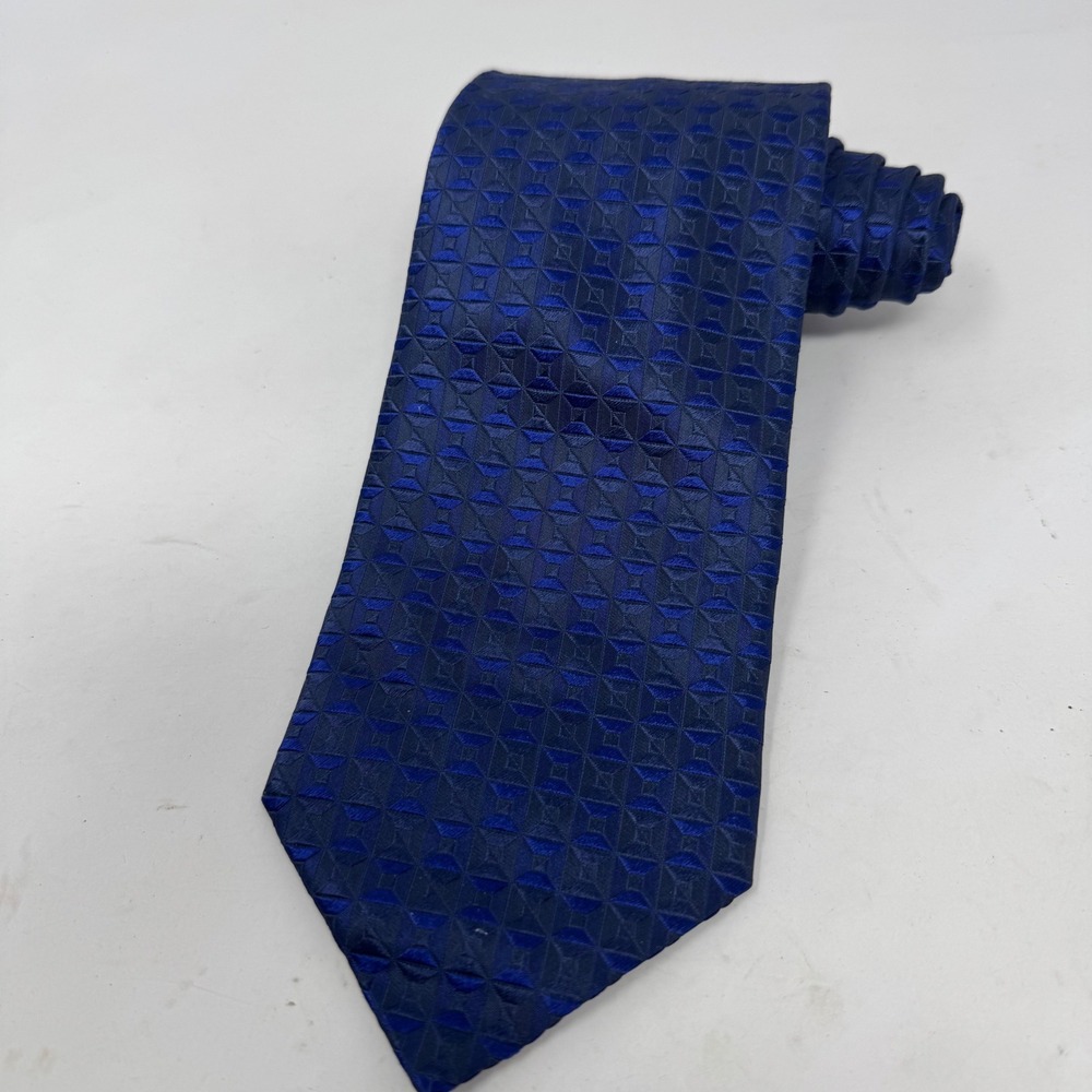 Zilli Mens Blue Silk Geometric Diamond Pattern Handmade Tie Made in Italy
